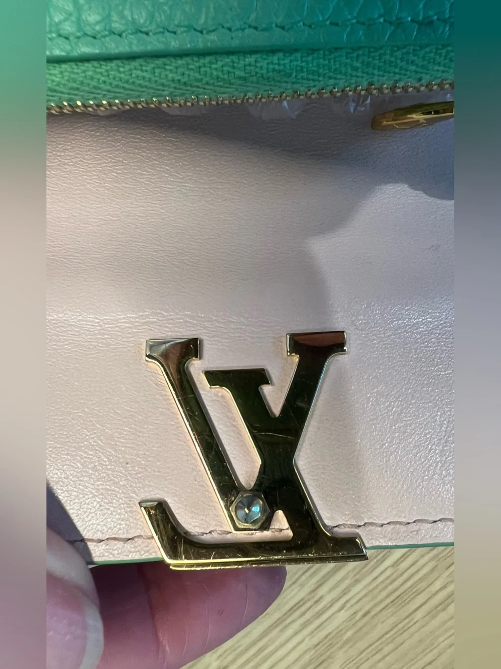 Louis Vuitton Mint Green Pebbled Leather Compact Wallet with LV Hardware